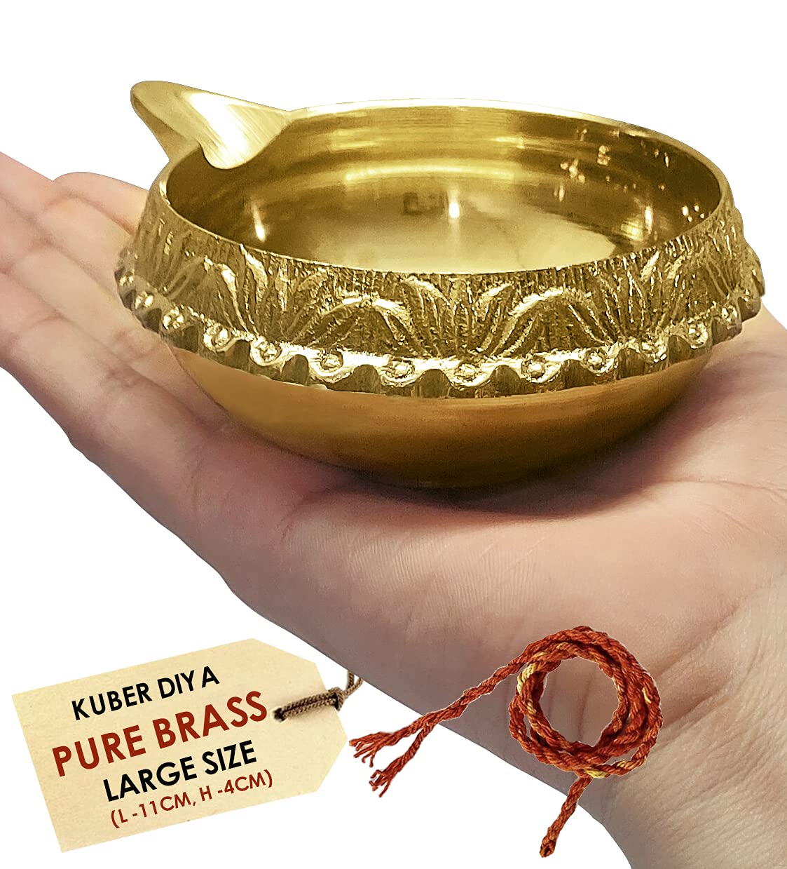 Craftsman SATVIK Brass Aarti Diya with 16 Inch Red Akhand Jyoti, Large Size, Ideal for Puja and Festive Celebrations