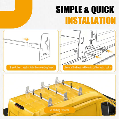 SINASUYE Universal Roof Ladder Rack Adjustable Length 48”-67” for Cargo Van with Rain Gutters Fit for 1996-up Chevy Express 1500 2500 3500 Ford Econoline GMC Savana 800 Lbs Load Capacity