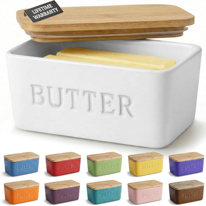 PriorityChef Extra Large Butter Dish - Ceramic Airtight Butter Keeper with Lid | White Countertop Storage