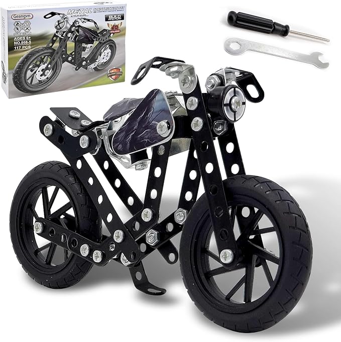 Metal Model Motorcycle Kits - 117 Pcs Erector Sets for Boys Age 8-12 Motobike Building Toys STEM Kits for Kids Age 8-10 Assembly Car Project for 14 and Up Gifts for 15 16 Year Old Boys and Adults