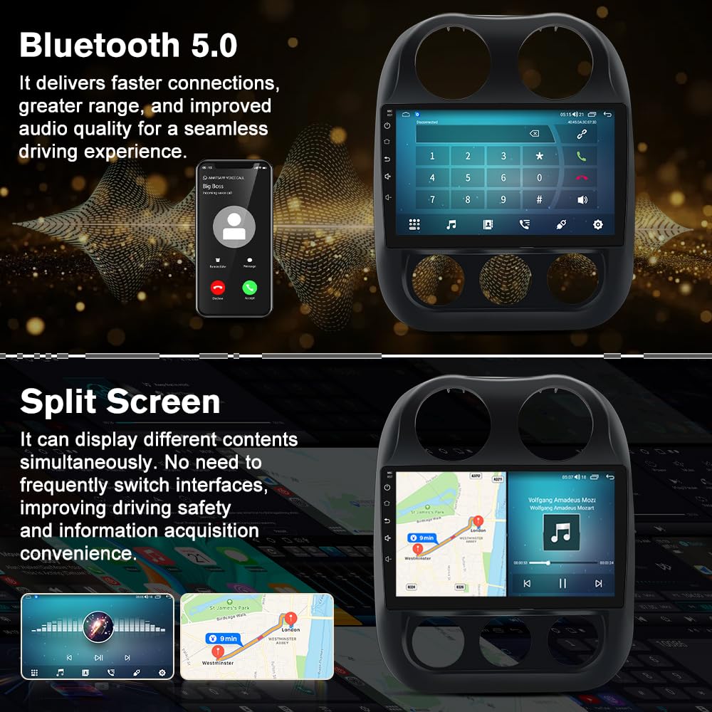 Junsun 8 Core Car Radio Stereo for Jeep Compass Patriot 2010-2016 with Wireless CarPlay Android Auto Bluetooth FM DSP 4GB RAM 64GB ROM