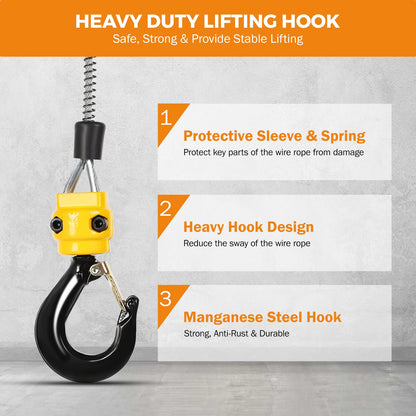 BEAMNOVA 1543lbs Portable 3-in-1 Electric Hoist Wireless Remote Control 110V 120 Volts 700kg Winch Crane Machine Hook Pulley System with Gloves