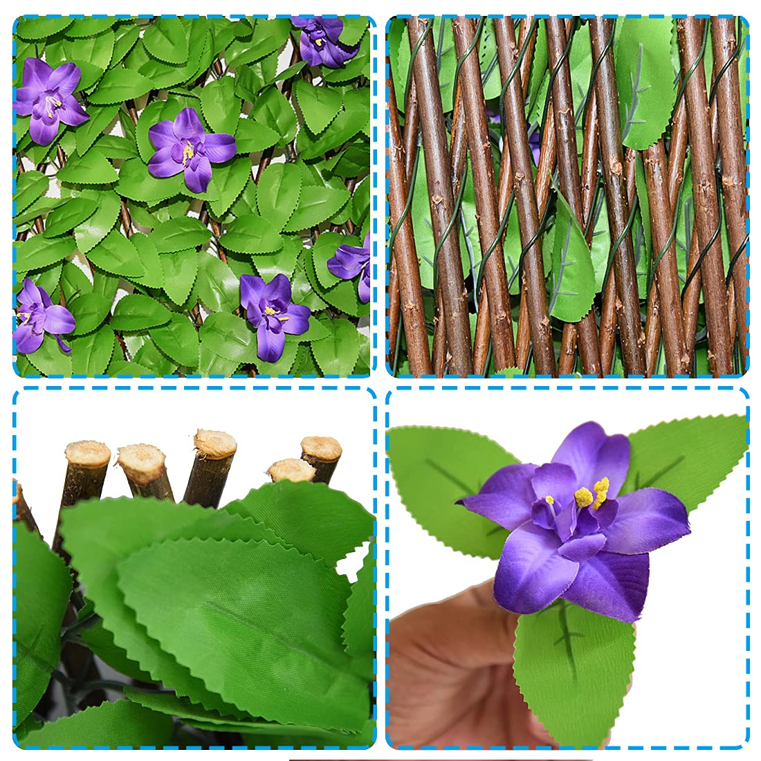 GLANT Expandable Fence Privacy Screen for Balcony Patio Outdoor,Decorative Faux Ivy Fencing Panel,Artificial Hedges (Single Sided Leaves) (4, Purple Flowers)