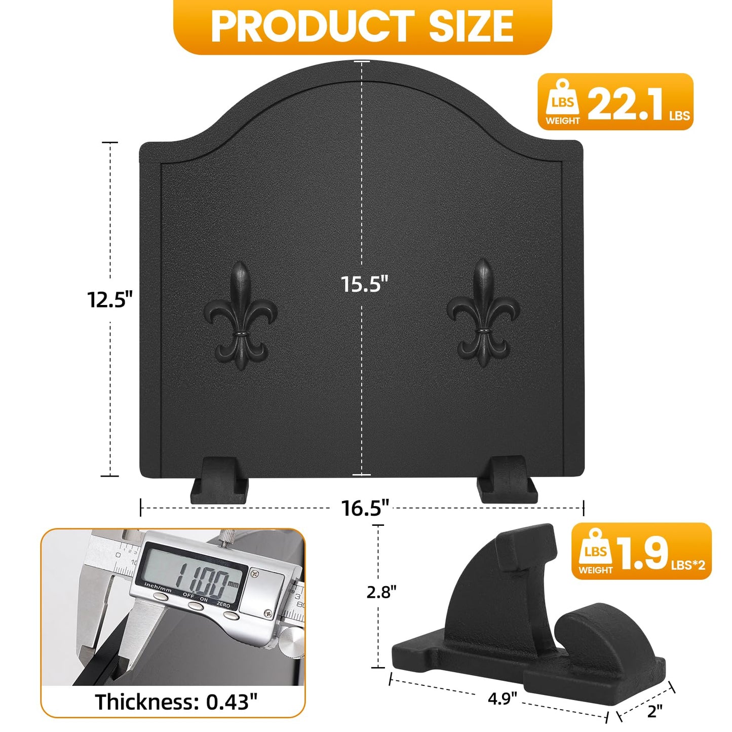 Bundle of Firewood Carrier, and 16.5" Firebacks for Fireplace, Steel Fireplace Back Plates with Feet
