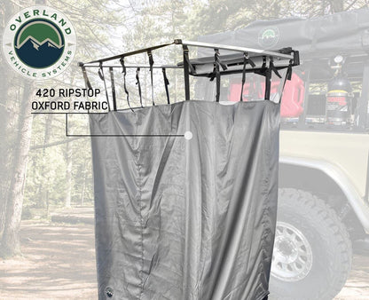 Overland Vehicle Systems HD Nomadic Car Side Shower Room with Black 1000G PVC Travel Cover, Universal L - Brackets, Dark Grey Body with Silver Inner Lining