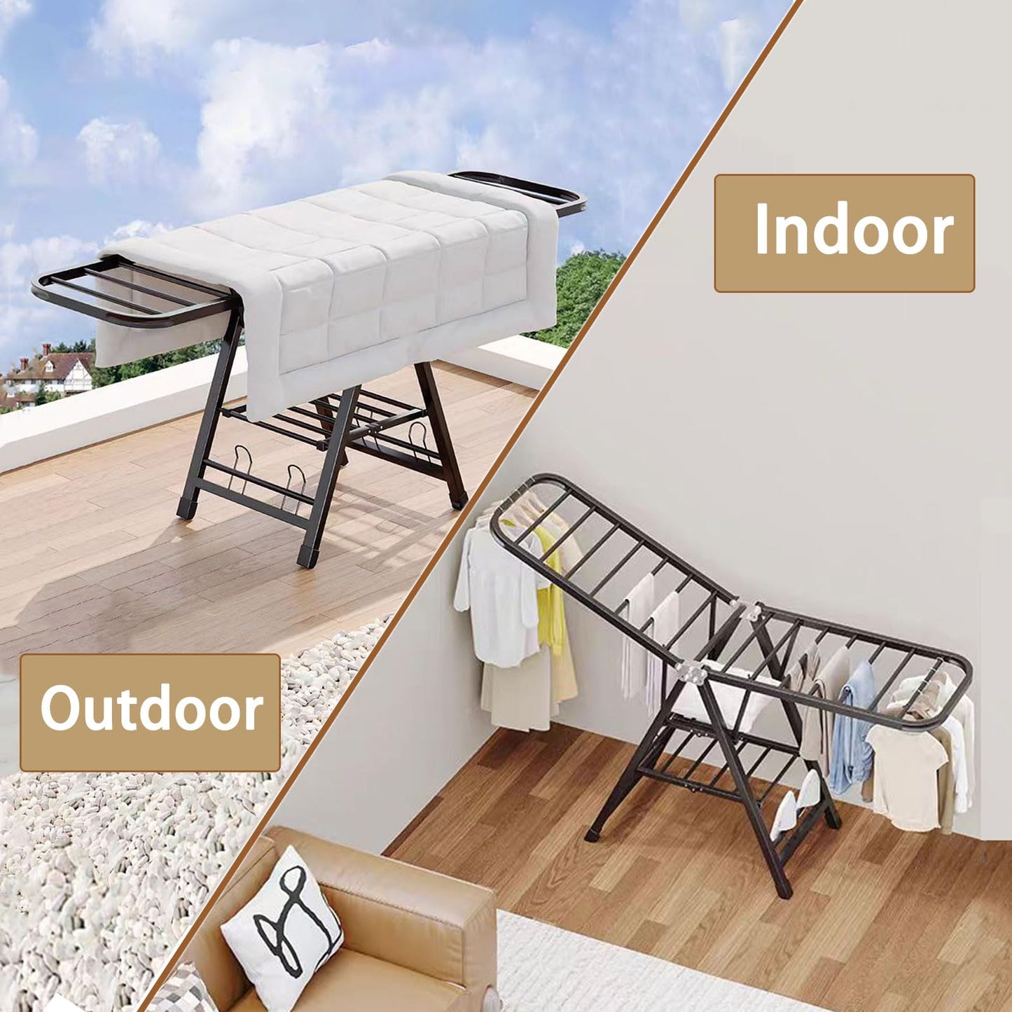 Mimiblack Clothes Airer Drying Rack Foldable with Wheels for Clothing&Bedding&Towels,Sturdy Laundry Dryer Stand for Indoor & Outdoor Use 70.8" L×17.7" W, Gray