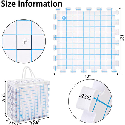 Suwimut 9 Pack Blocking Mats for Knitting & Crochet Projects, 12" x 12" Interlocking Blocking Boards, 0.75" Extra Thick Aligned Grid Knitting Mats with 100 T Pins and Storage Bag