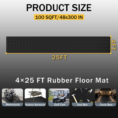 StellarStar 4x25 FT Garage Floor Mat, 2.8mm Thickened PVC Diamond Plate Garage Mat with 20PCS Tapes, Rubber Flooring Rolls for Under Car, Non-Slip Rubber Motorcycle Mat for Golf Cart, Trailer, Black