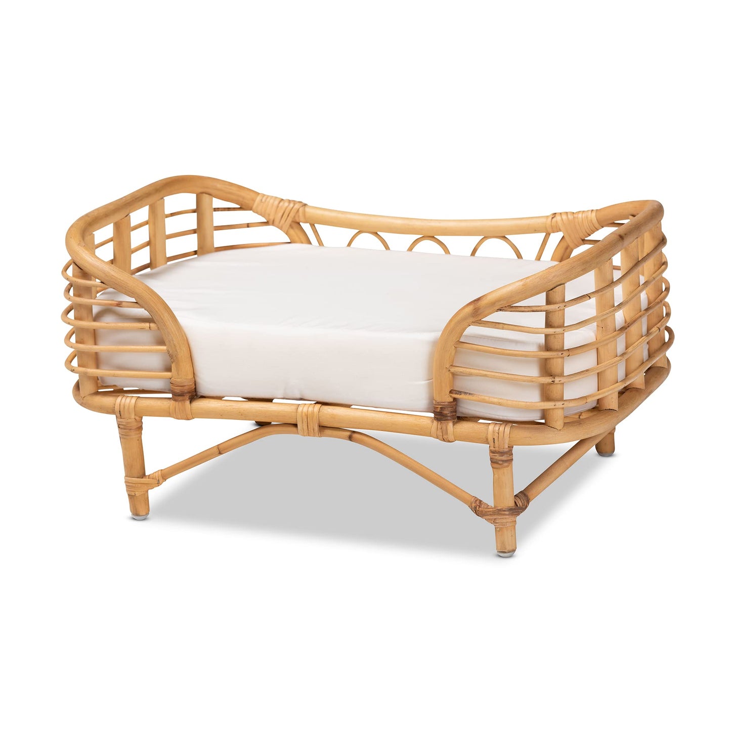 Bali & pari Malino Modern Bohemian Natural Rattan Pet Bed with Cushion