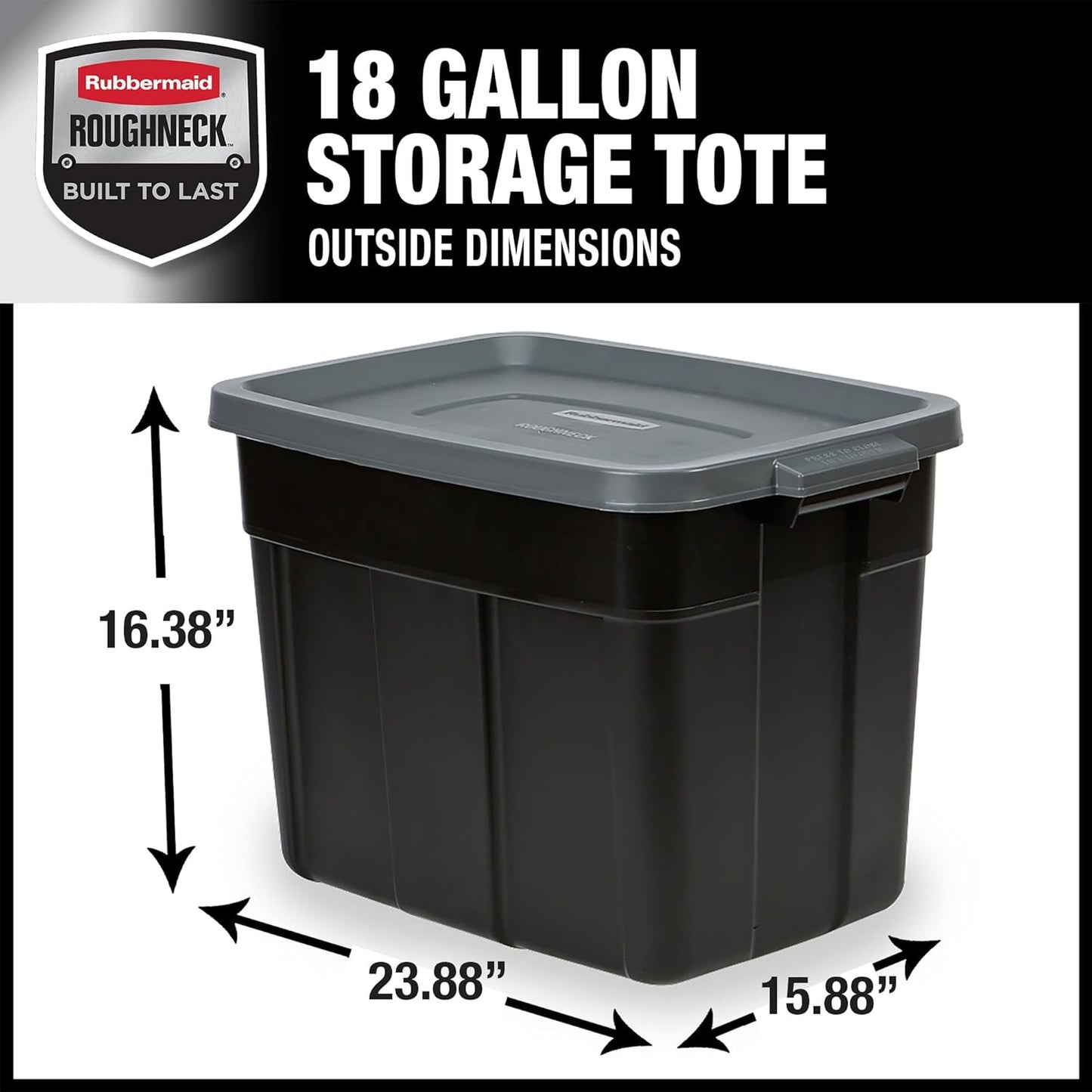 Rubbermaid 18 GAL Heavy-Duty Garage Storage Bins - Stackable, Durable Plastic Containers in Black & Grey