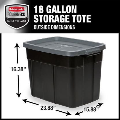 Rubbermaid 18 GAL Heavy-Duty Garage Storage Bins - Stackable, Durable Plastic Containers in Black & Grey