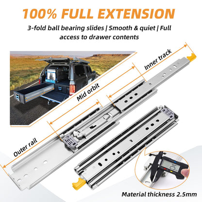 VAGUDE with Lock Heavy Duty Drawer Slides 12 14 16 18 20 22 24 26 28 30 32 34 36 40 44 48 52 56 60 Inch 290 Lbs Side Mount Full Extension Ball Bearing Rails Rail Tool Box Runner-W:76mm, 48 Inch