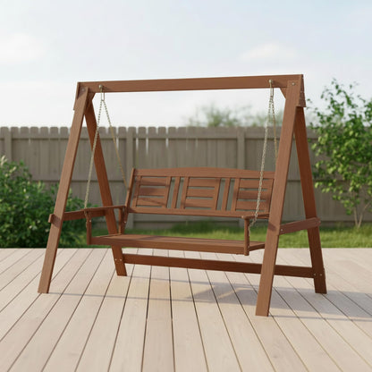 Furinno TIOMAN Porch Swing, Outdoor 3-Seater Patio Wooden Swing with Stand, for Patio, Garden, Porch, Light Wood