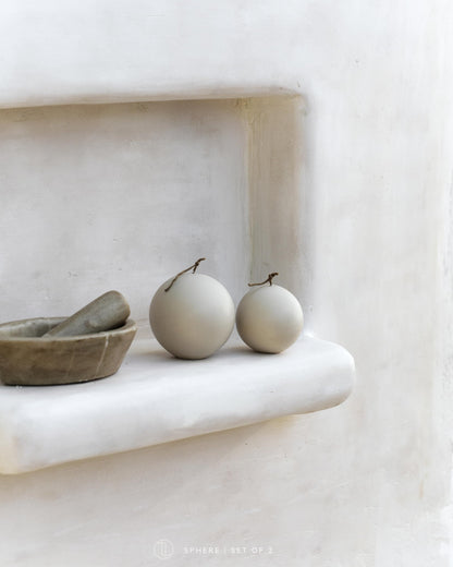 LAWA Sphere Candle - Beautiful Handmade Pillar Soy Wax Elegant Aesthetic Candle Housewarming Gift Home Room Shelf Decor Idea (Light Beige, Set of 2)
