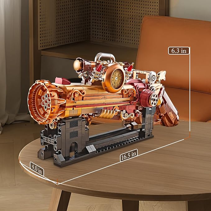 Finger Rock Ideas Steampunk Mechanical Gun Weapon Building Blocks Set for Adults Gun Building Kit with a Base for Display 899 PCS Classic Toy Weapon Model Collection Gifts for Teens 14+