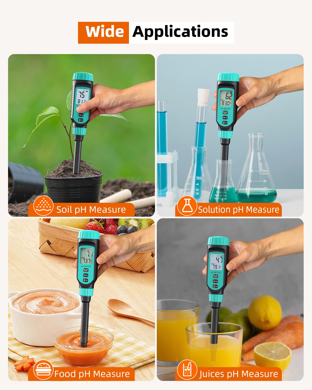 Tadeto Soil pH Tester - High Accuracy Digital Meter for Garden, Water & Plants | LCD Display & Calibration Kit