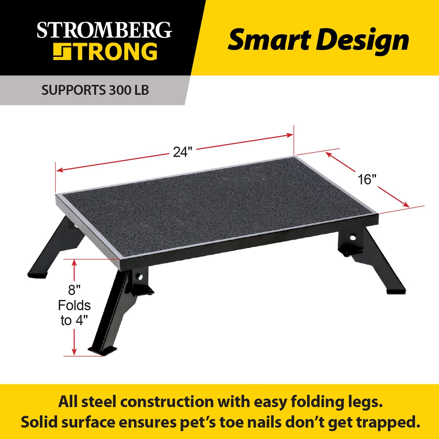 Stromberg Carlson 24″ x 16″ Adjustable RV Platform Step, Heavy-Duty Rust-Resistant Steel, Portable Step Stool for Campers, 4″ and 8″ Height, 300 lbs Capacity, Non-Skid Surface & Folding Legs