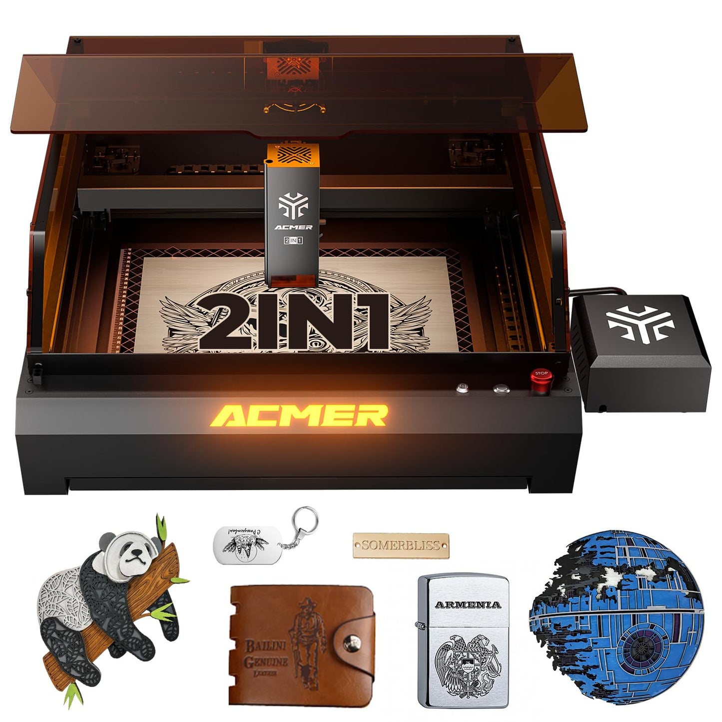 ACMER Laser Engraving Machine, P3 2IN1 Desktop Diode 10000mW&2000mW IR Output with Integrated Housing, Laser Cutting Built-in Camera Module and Air Assist 800mm/s for Wood/Acrylic/Metal Class 1