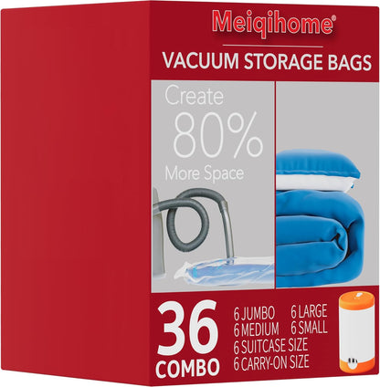 Vacuum Seal Bags - Skiennix Travel & Home Storage | 36-Pack with Electric Pump for Compact Clothing & Bedding