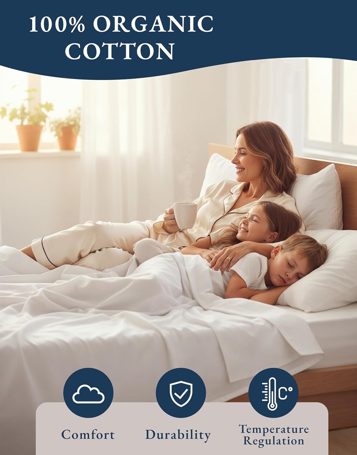 LANE LINEN 100% Organic Cotton Twin Sheets Set - Soft & Breathable Percale 3-Piece Bedding in White