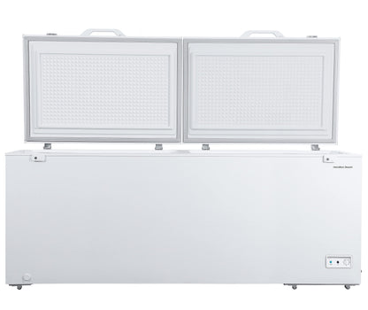 Hamilton Beach HBFRF2129 21 cu ft Double Door LID Garage-Ready Chest Freezer-White, Vinyl-Coated Baskets, Space-Saving Flat Back, Stay-Open, Front-Access Drain, for Storage, Hunting, Large Family