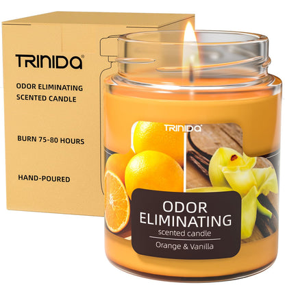 TRINIDa Orange & Vanilla Odor Eliminating Candles for Home Scented, Eliminates 99% of Pet, Smoke, Food and Other Smells Quickly, Highly Fragranced Candle, Premium Soy Candles Set for Women