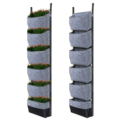 Yosoo Vertical Breathable Hanging Planting Wall Garden Grow Bags for Tomatoes Flowers Strawberries Green Plants 6 Pockets 42 x 12 Inch Home Garden Yard Farm Easy Grow (Grey)