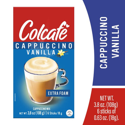 Colcafe Instant French Vanilla Cappuccino, 6 sticks per pack, Pack of 2