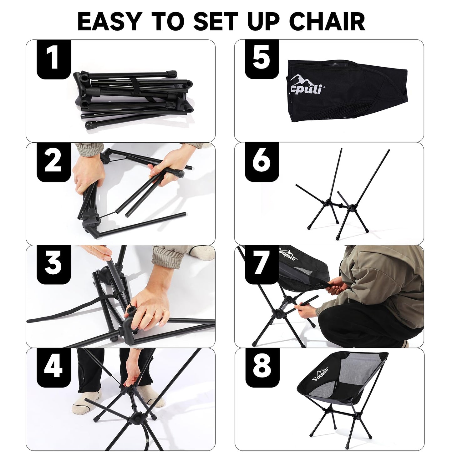 Vocpuli Camping Backpack - Aviation Aluminum Table Frame + 2 Folding Camping Chairs,+ Convertible Backpack Tabletop, Quick Setup&Portable,Camping Gear,Gifts for Camping, Picnic, Beach (Black)