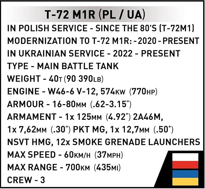 COBI Armed Forces T-72 M1R (PL/UA) Tank Building Set 724 Pieces