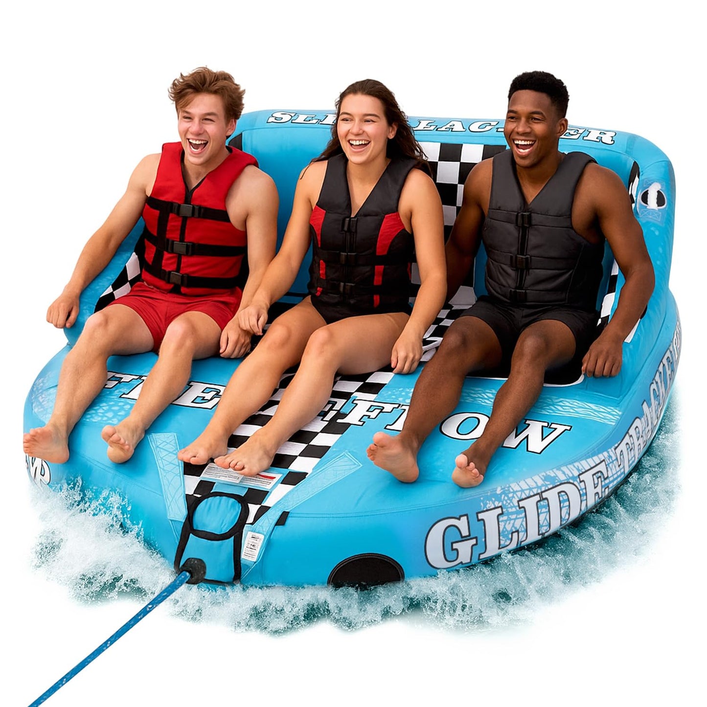 SereneLife 3-Person Inflatable Towable Booster Tube - Heavy-Duty Water Tube Boating Float Tow Raft, Watersports Inflatable Pull Boats/Tubes/Towables w/Foam Seats, PVC Bladder, Handles
