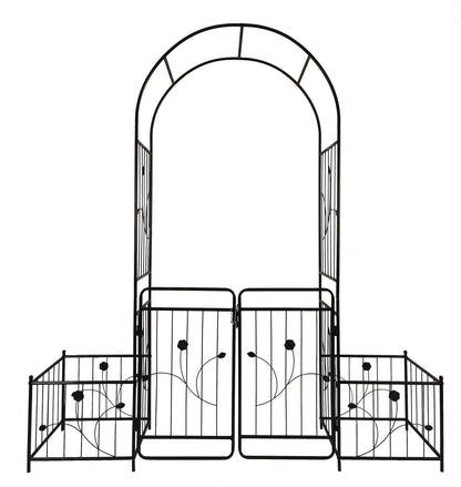 Jintop Metal Outdoor Garden Arch Iron Arbors Gazebo with 2 Plant Stands,High Birdcage Shape Pergola Pavilion,W/Ouble Gate Design,for Ivy Vines,Rose,Morning Glory,Black,79.5"x86.6"