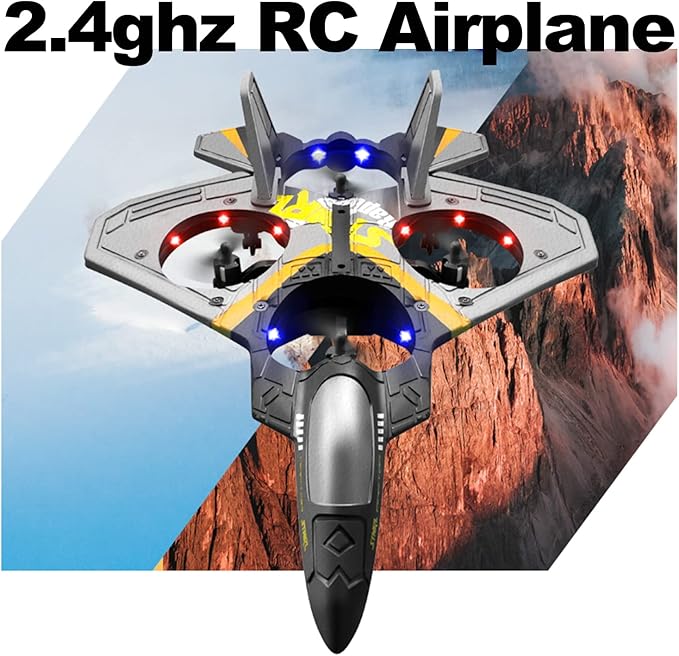 GoolRC V17 Remote Control Plane 2.4Ghz Foam RC Airplanes Jet Fighter Stunt RC Airplane with Spinning DroneGravity SensingStunt RollCool Light2 Battery forTeens Adults