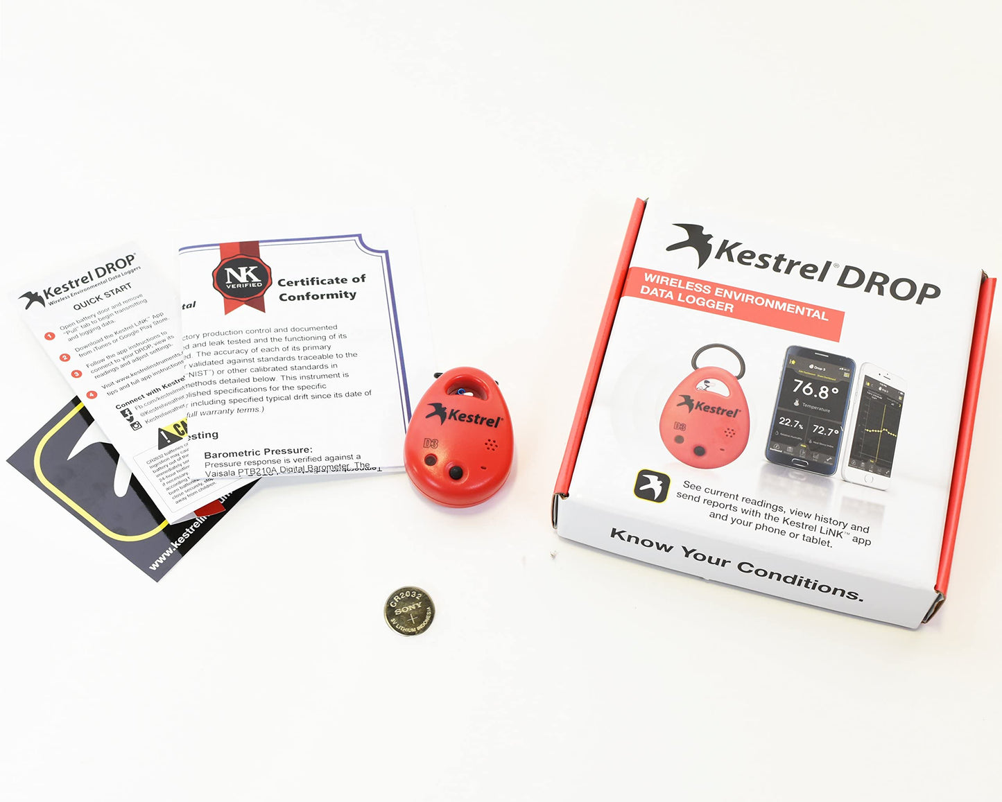 Kestrel Drop D3 Wireless Temperature, Humidity and Pressure Data Logger, Red