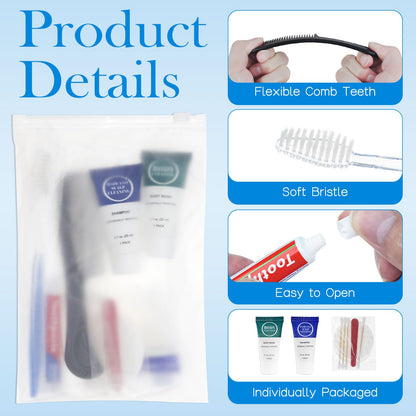 Toiletry Kits Travel Essentials Disposable Hygiene in Bulk, Trial Size Toiletries Supplies Individually Wrapped Traveling Personal Care Items, for Camping, Hotel, Homeless, Charity, 8-in-1 (100-Pack)