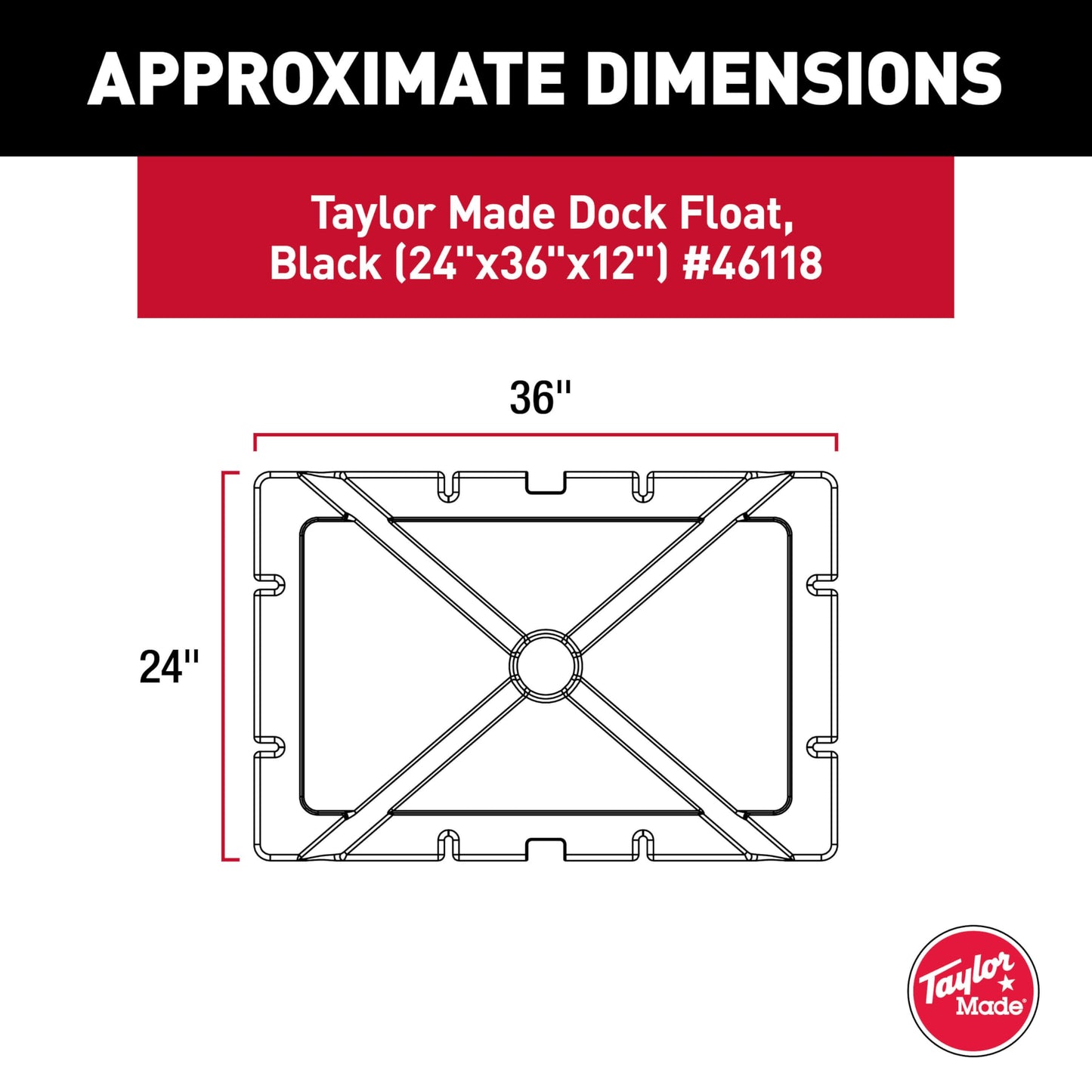Taylor Made Products 46118 Dock Float, 24 x 36 x 12 inch Height , Black