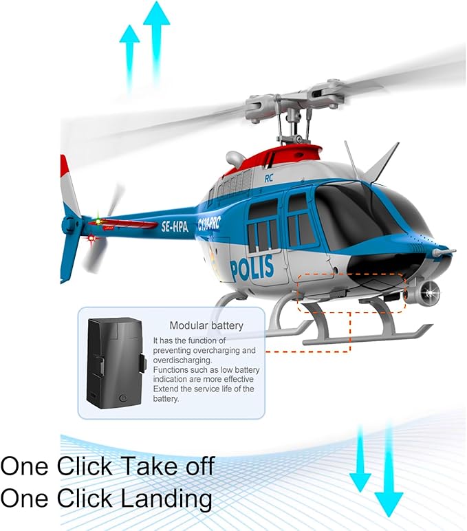 C138Pro 206 Remote Controlled Helicopter for Adults Beginners RC Heli Aileronless 6CH 6-Axis Gyroscope Air Pressure Hold Optical Flow Position Fly Upside Down 3D Rolling RTF 2Batteries