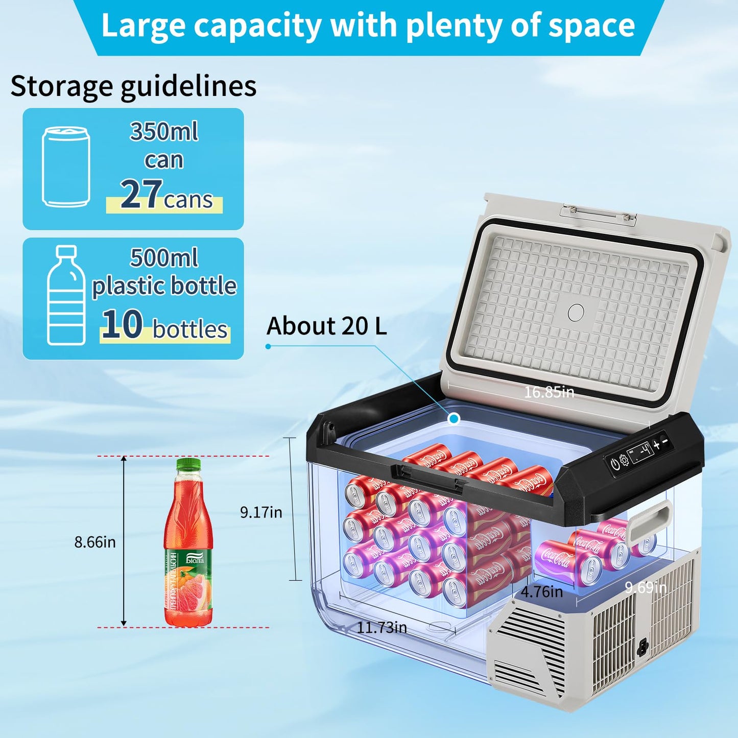 12V Car Refrigerator, 22QT Portable Freezer Compressor Cooler with Reversible Door, 100–240V AC / 12V / 24V DC Powered, for Truck Van RV Camper SUV Travel Camping Road Trips Tailgating,-4℉-50℉