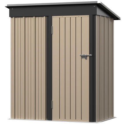 Greesum Outdoor Storage Shed 5 x 3 ft. Utility Tool Shed Metal Storage Garden Shed with Door & Lock for Patio Storage, Brown