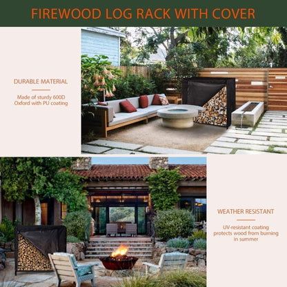 VIVOHOME 8ft & 4ft Heavy Duty Indoor Outdoor Firewood Storage Log Rack with Cover Combo Sets Black