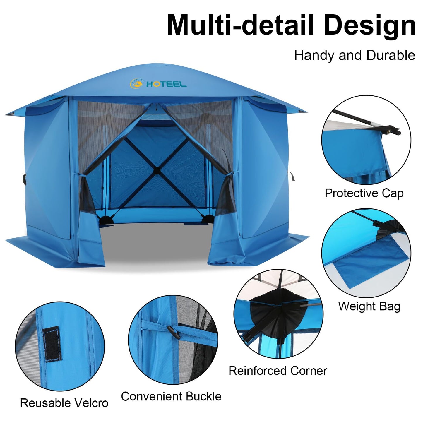 COBIZI 12x12FT Pop Up Gazebo Screen Tent Screen House for Camping, Screen Room with Mosquito Netting, Hub Tent Instant Screened Canopy with Carrying Bag and Ground Stakes, Brown