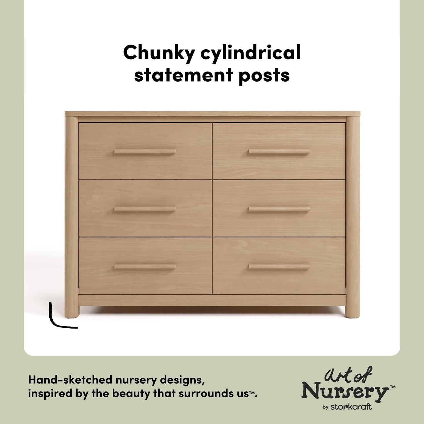 Storkcraft Malta 6 Drawer Dresser – GREENGUARD Gold Certified, Wood Dresser for Bedroom, Nursery & Kids' Bedroom Storage, Safety Interlocking Drawer System, Pre-Installed Tracks (Driftwood)