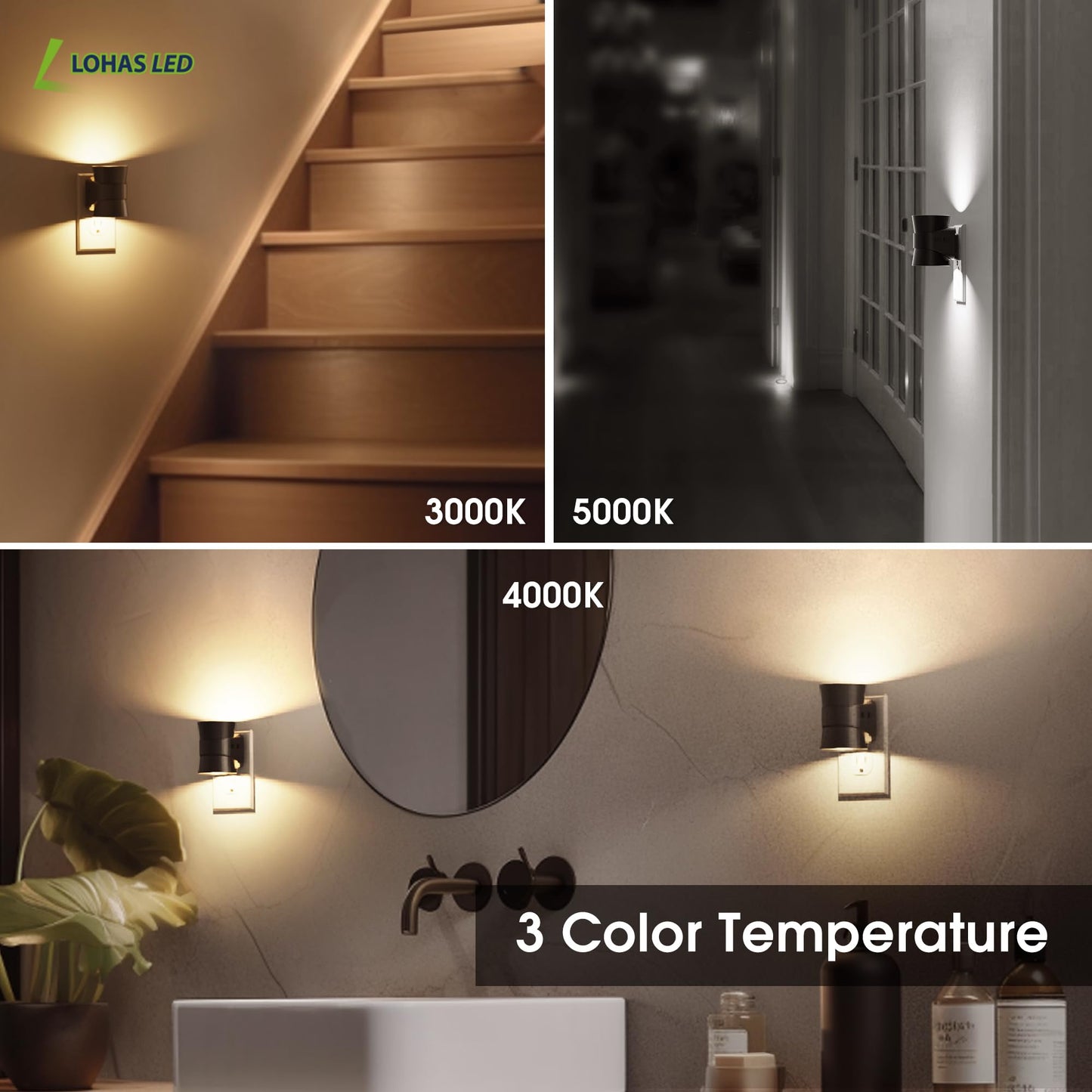 L LOHAS LED Night Light, Bubble Night Lights Plug into Wall,2 Pack 3000K/4000k/5000K Adjustable Color Temperature Night Light,Dimmable Nightlights with Dusk to Dawn Sensor for Rooms Bathroom Hallway