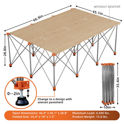 Joinerjetly 30" Tall Portable Folding Workbench 6x4 FT, Stable 12-Leg Collapsible Work Stand with Adjustable Leveling Feet, Lightweight 4500 lbs Capacity Sawhorse Table for Woodworking & Jobsite