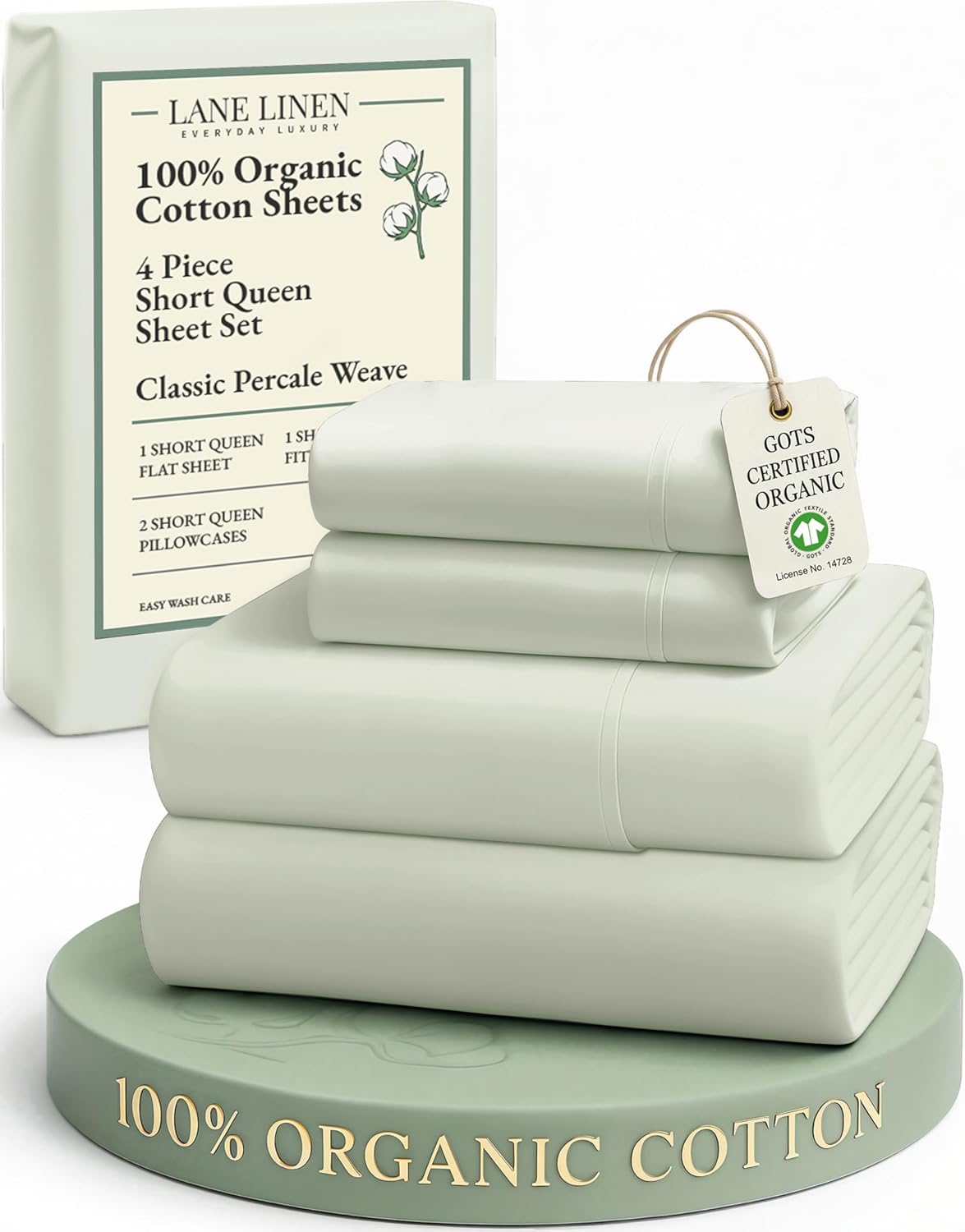 LANE LINEN 100% Organic Cotton Queen Sheet Set - Soft & Breathable Percale Weave, Deep Pocket, Hotel-Quality - Mineral Color
