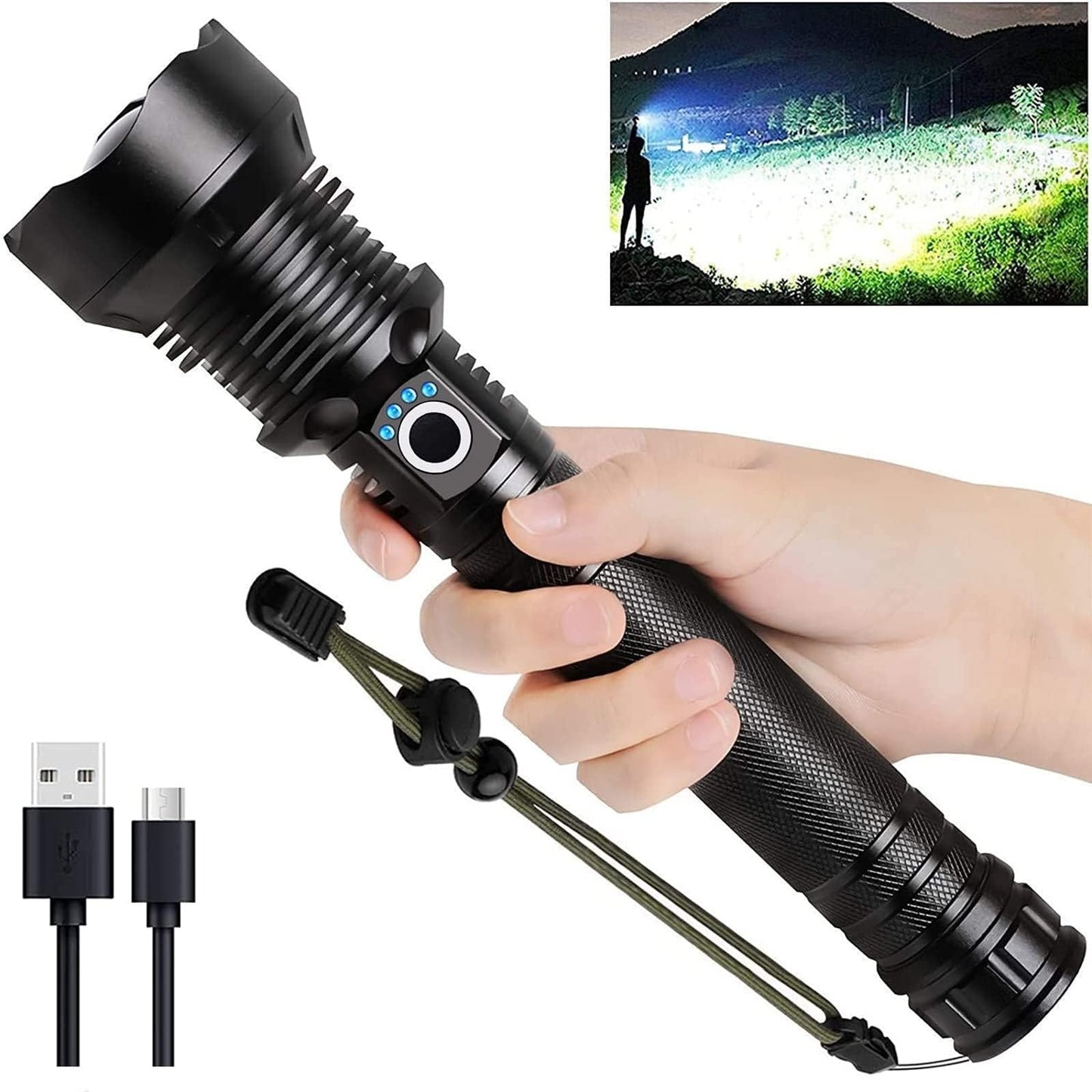 Lylting Rechargeable LED Flashlights High Lumens, 90,000 Lumens Super Bright Flashlight with 5 Modes & Waterproof, Powerful Handheld Flashlight for Camping Emergencies