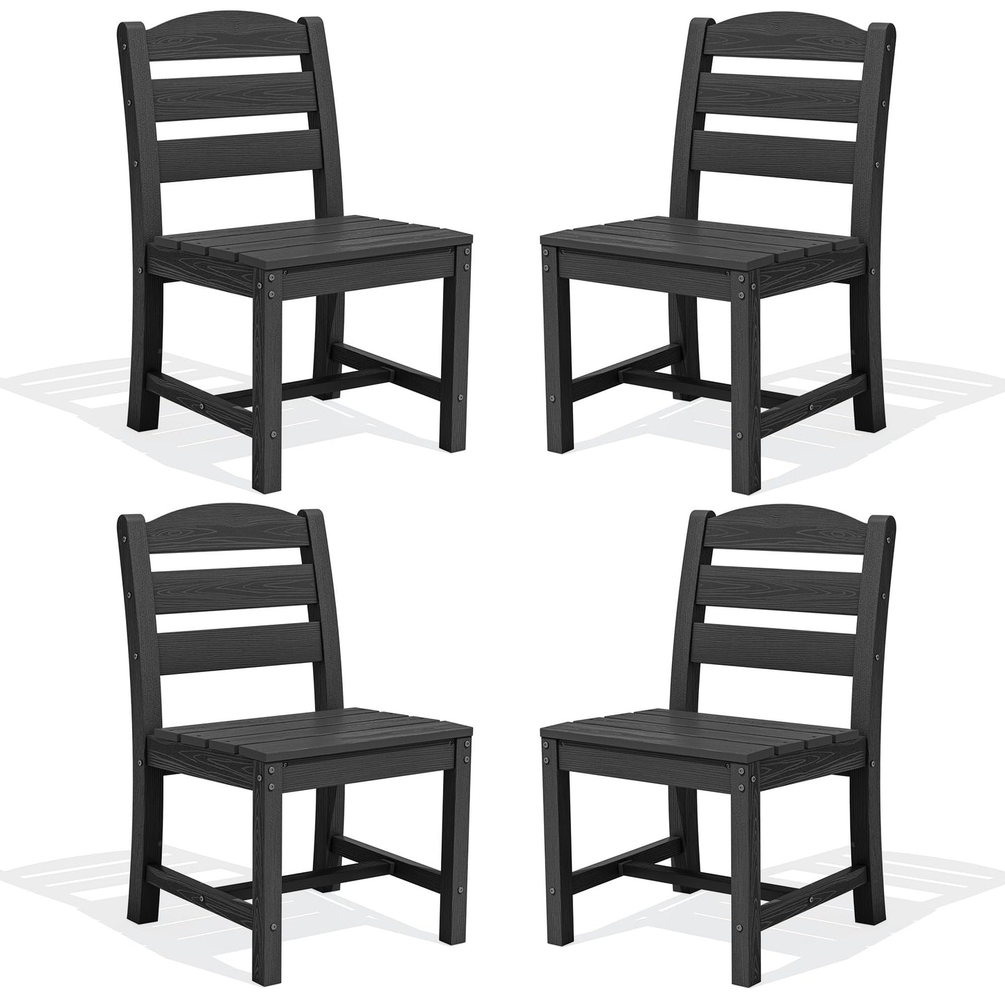 SERWALL Outdoor Armless Dining Chairs Set of 4, All-Weather HDPE Patio Chair with 19.7" Widened Seat, for Backyard, Garden, Black