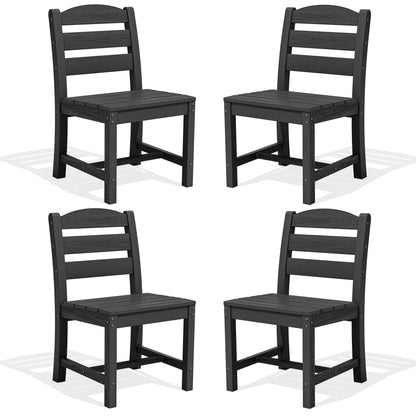 SERWALL Outdoor Armless Dining Chairs Set of 4, All-Weather HDPE Patio Chair with 19.7" Widened Seat, for Backyard, Garden, Black