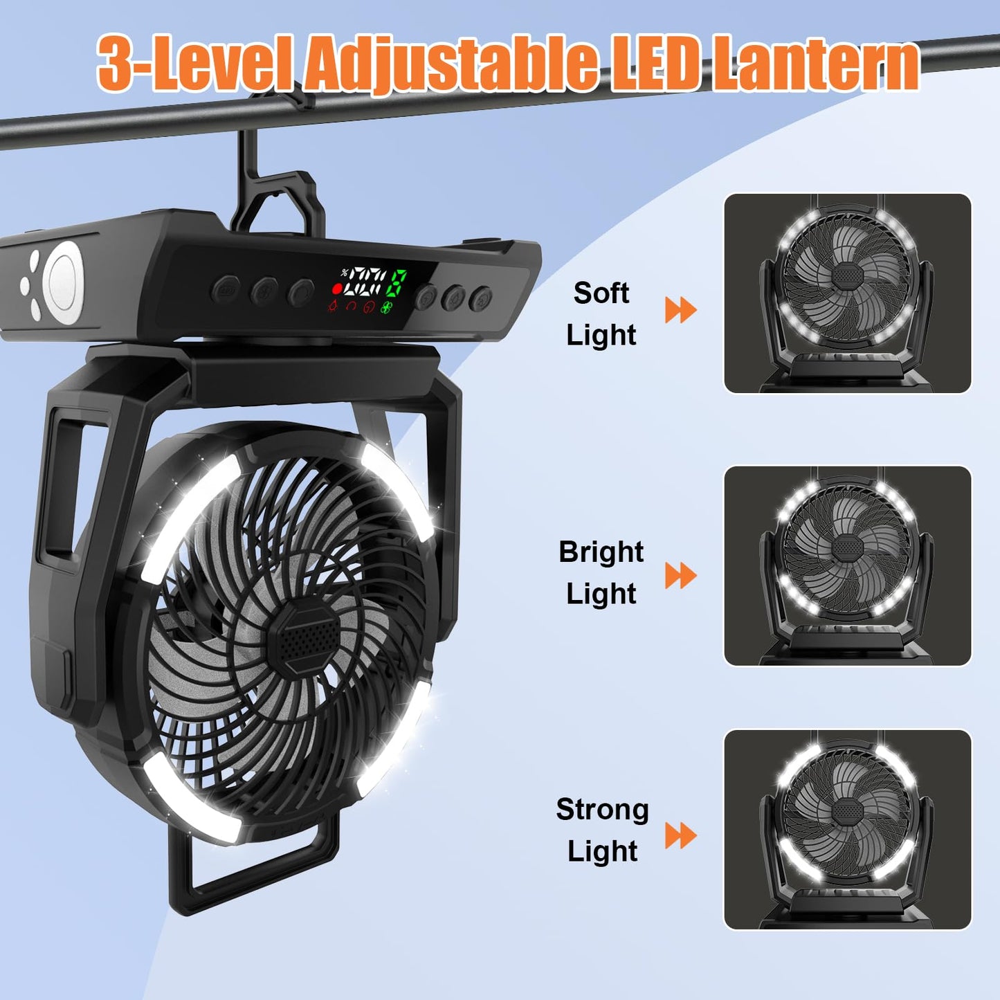 Camping Fan + Tunnel Tent, 20000mAh Rechargeable Fan with Remote, 3-4 Person Tent with Footprint for Bikepacking