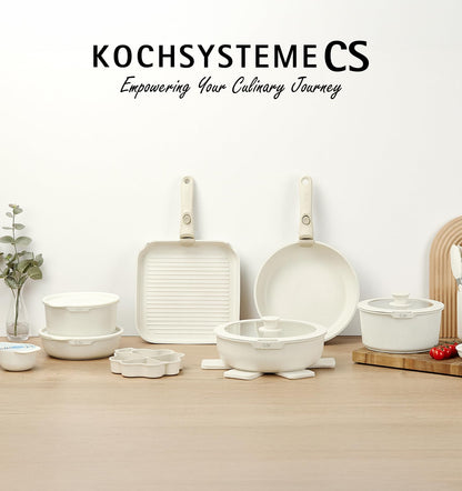 KOCH SYSTEME CS 21 Piece Pots and Pan Set Non Stick, Ceramic Cookware Set with Detachable Handle, RV Camping Stackable Kitchen Set, Pots and Pans Set Non Toxic, Induction Compatible, Oven Safe, 21PCS